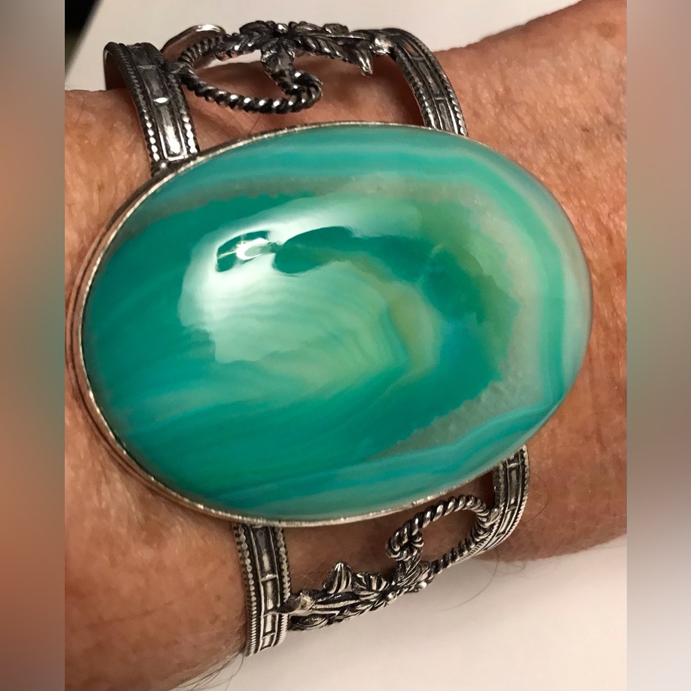 Laguna Agate 925 Stamped Sterling Silver Cuff Bracelet